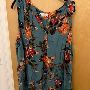 Market & Spruce Teal and Orange Floral Blouse